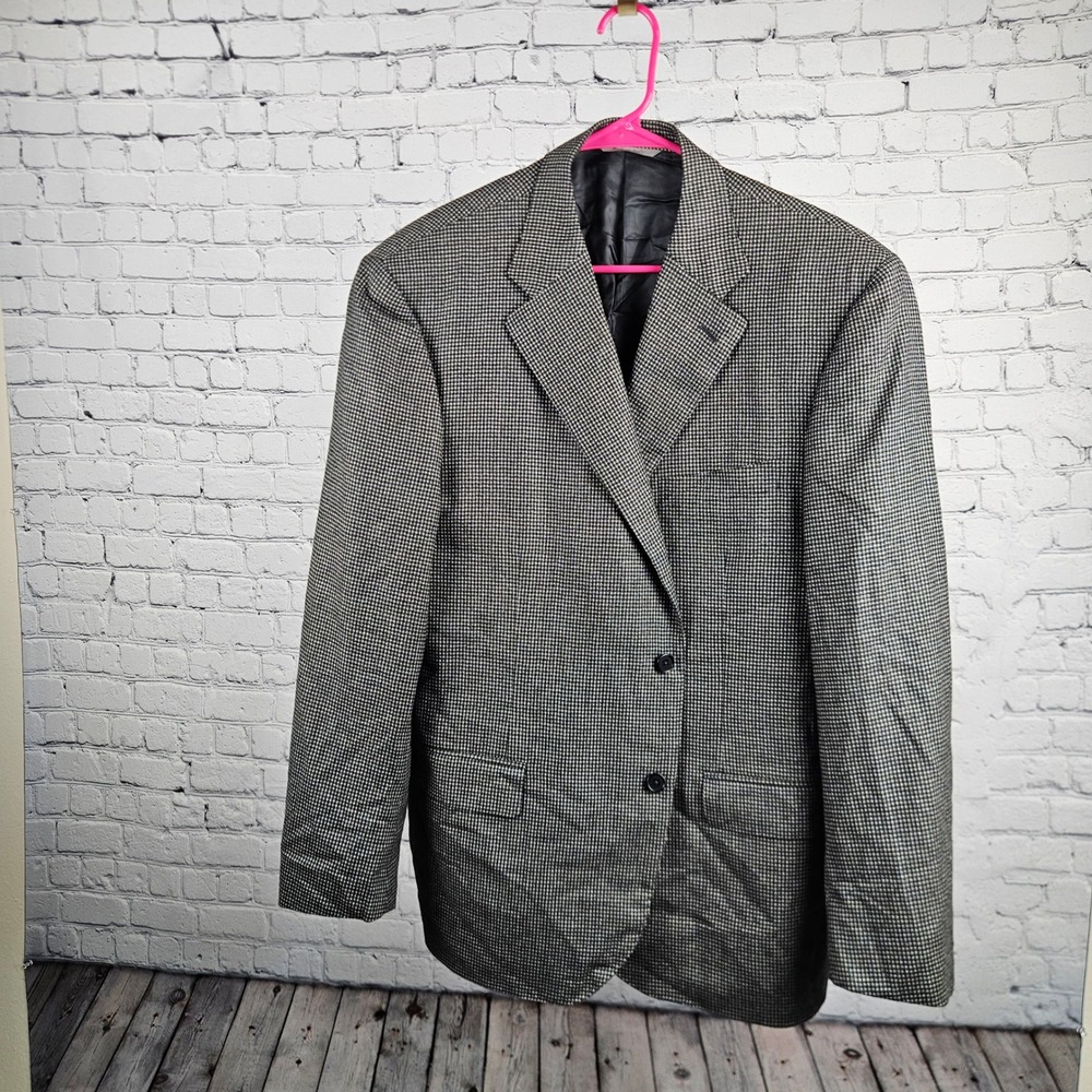 Canali 1934 Mens 40R Wool Blazer Sport Coat Made in Italy Houndstooth Black Tan